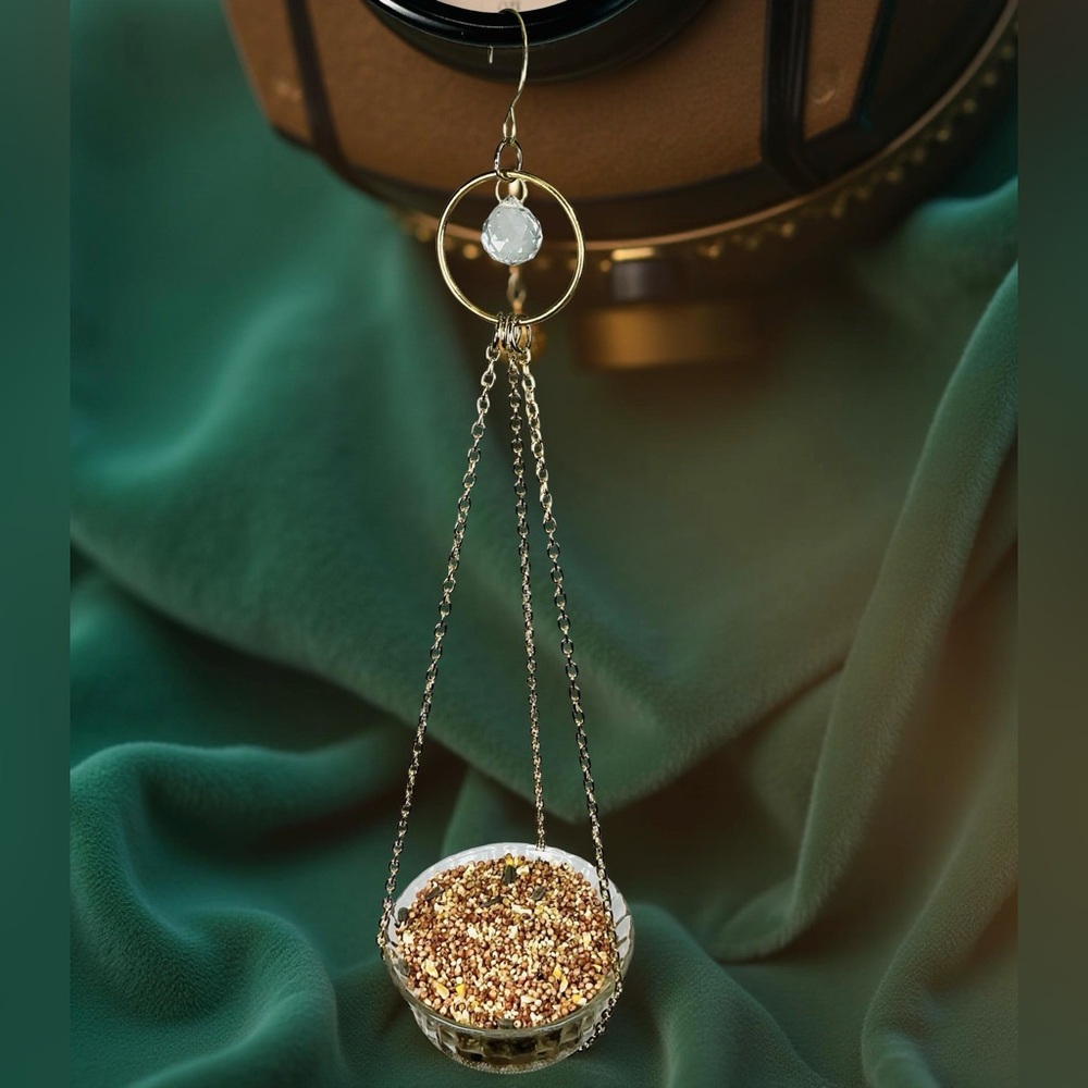 Crystal and glass hanging small bird feeder feeder